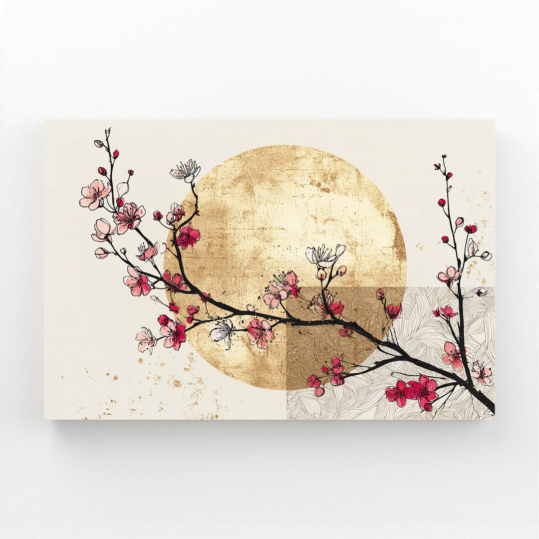 Gold Moon Cherry Blossom Branch Wall Art