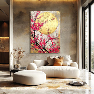 Gold Moon Sakura Cherry Blossom Art