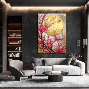 Gold Moon Sakura Cherry Blossom Art