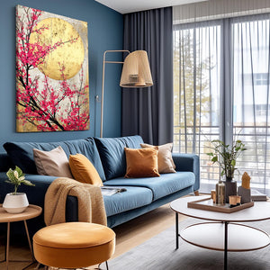 Gold Moon Sakura Cherry Blossom Art