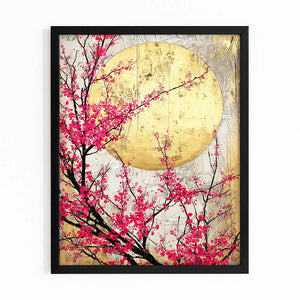 Gold Moon Sakura Cherry Blossom Art