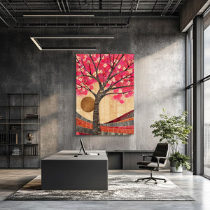 Gold Sun Japanese Cherry Blossom Wall Art
