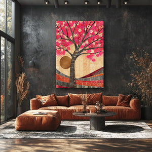 Gold Sun Japanese Cherry Blossom Wall Art