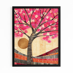 Gold Sun Japanese Cherry Blossom Wall Art