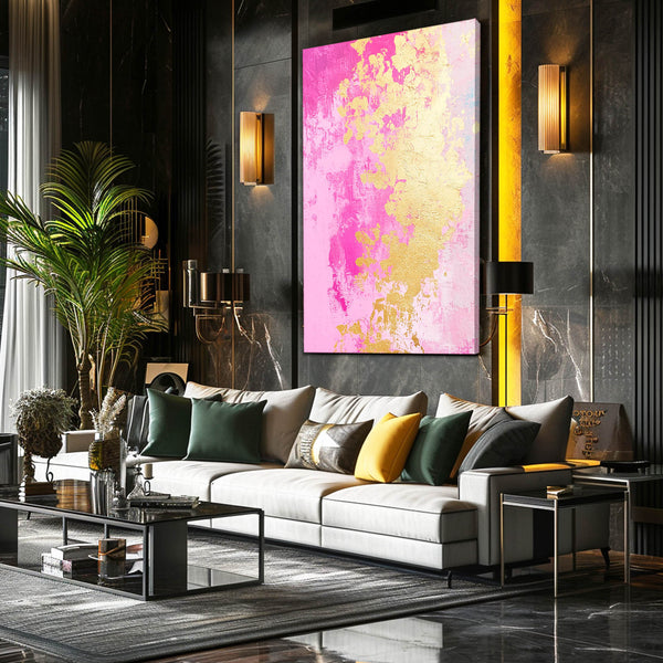 Golden Bloom Pink Abstract Art | MusaArtGallery™