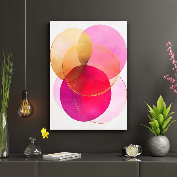 Golden Circles Pink Abstract Art | MusaArtGallery™