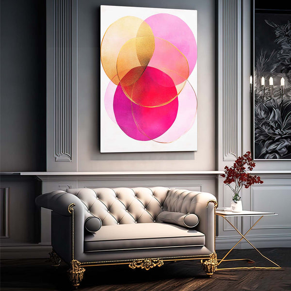 Golden Circles Pink Abstract Art | MusaArtGallery™