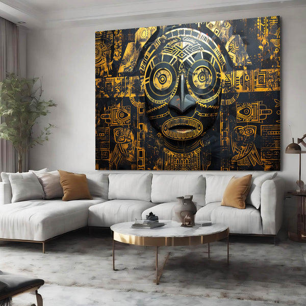 Golden Mask Mexican Wall Art | MusaArtGallery™