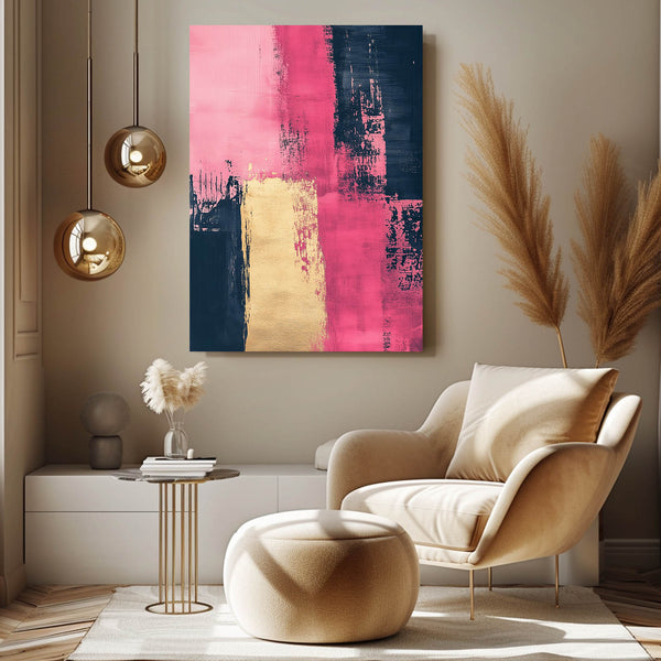 Golden Strokes Pink Abstract Art | MusaArtGallery™