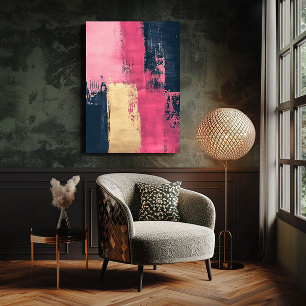 Golden Strokes Pink Abstract Art | MusaArtGallery™