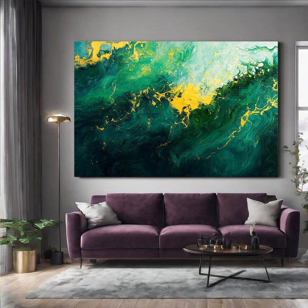 Golden Surge Green Abstract Art | MusaArtGallery™