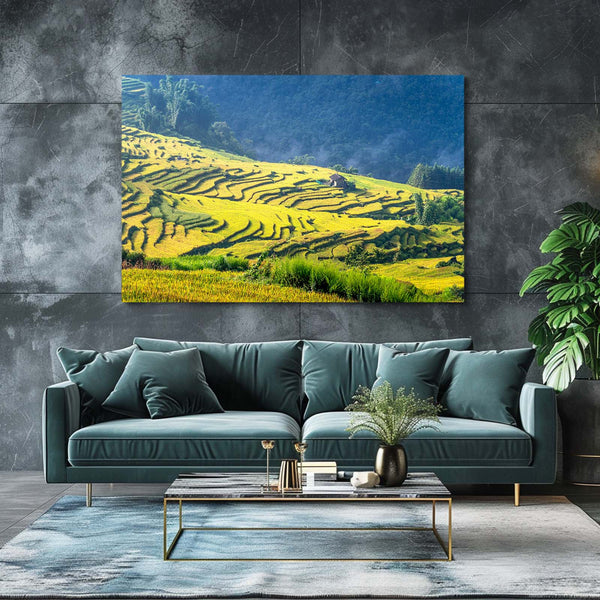 Golden Terrace Fields Landscape Wall Art | MusaArtGallery™