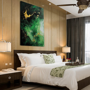 Golden Tide Green Abstract Art | MusaArtGallery™
