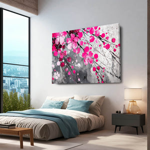 Gray Pink Cherry Blossom Branch Wall Art