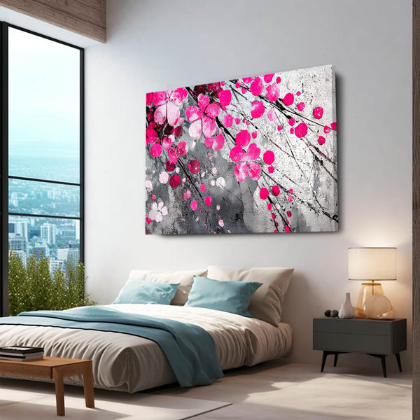 Gray Pink Cherry Blossom Branch Wall Art