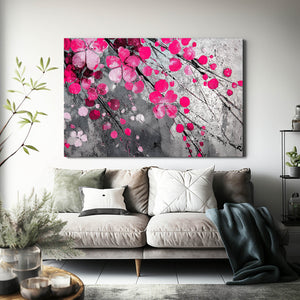 Gray Pink Cherry Blossom Branch Wall Art