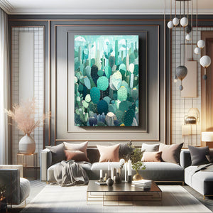 Green Blue Cactus Art