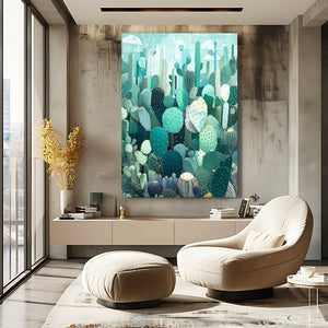 Green Blue Cactus Art