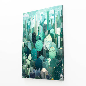 Green Blue Cactus Art