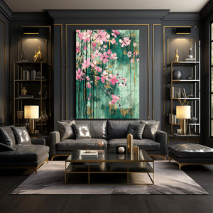 Green Cherry Blossom Branch Wall Art
