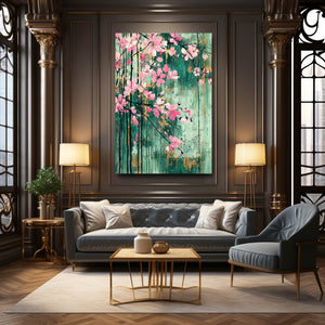 Green Cherry Blossom Branch Wall Art