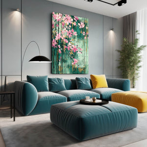 Green Cherry Blossom Branch Wall Art