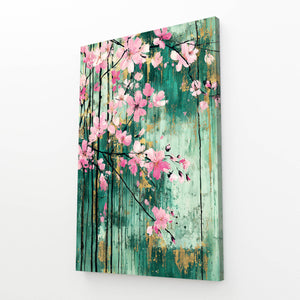 Green Cherry Blossom Branch Wall Art