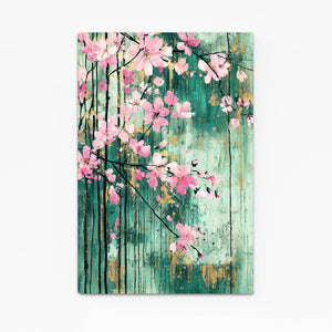 Green Cherry Blossom Branch Wall Art