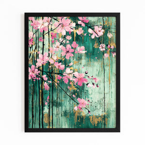 Green Cherry Blossom Branch Wall Art
