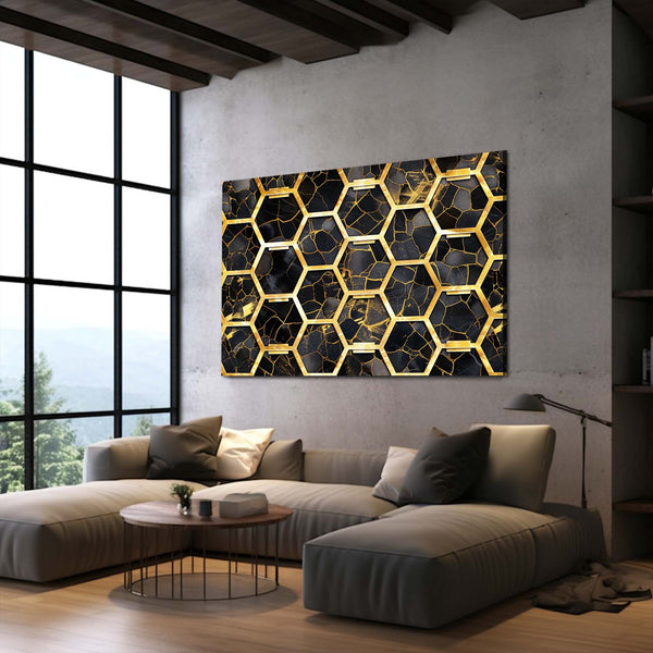 Hexagonal Gold Abstract Art | MusaArtGallery™