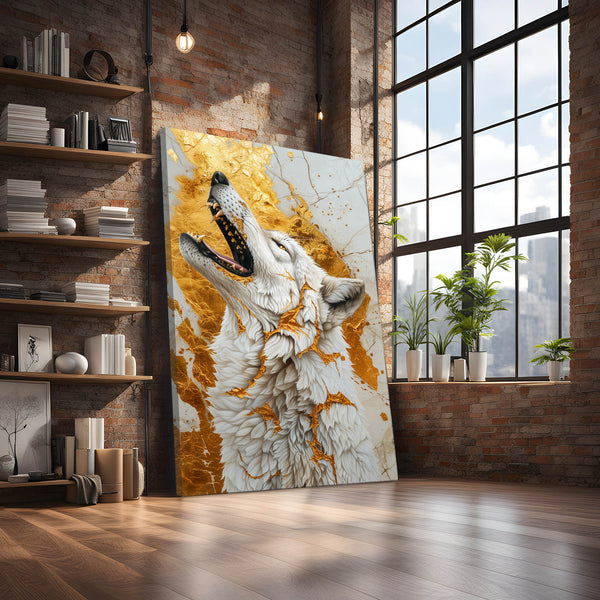 Howl Gold Wolf Canvas Art | MusaArtGallery™
