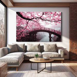 Japanese Bridge Cherry Blossom Wall Art