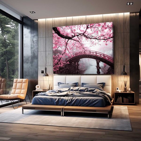 Japanese Bridge Cherry Blossom Wall Art