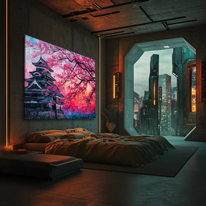 Japanese Castle Cherry Blossom Wall Art