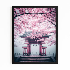 Japanese Temple Cherry Blossom Wall Art