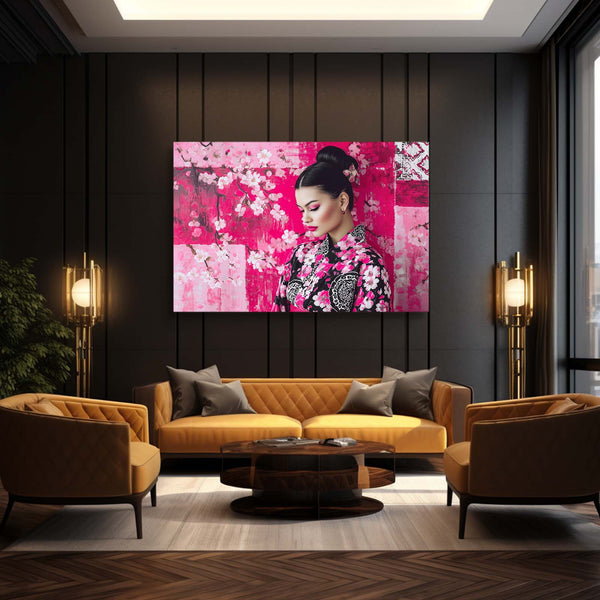 Japanese Woman Cherry Blossom Wall Art