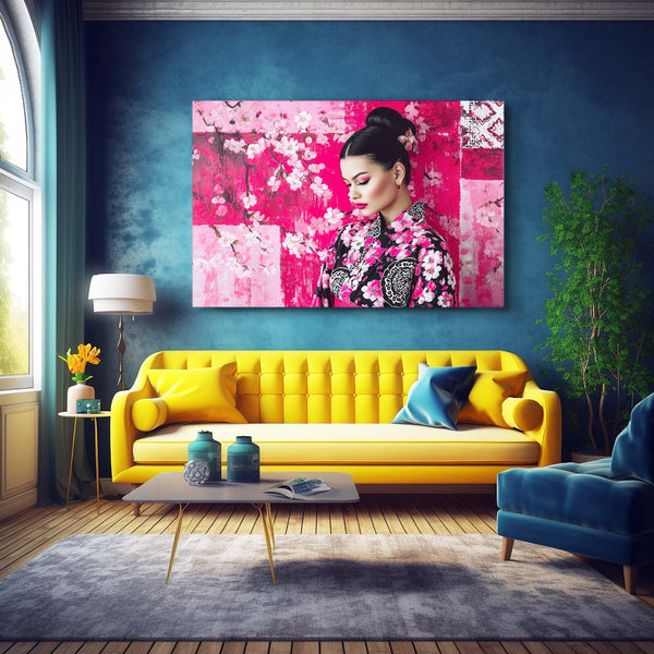 Japanese Woman Cherry Blossom Wall Art