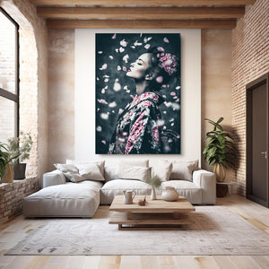 Kimono Woman Cherry Blossom Wall Art