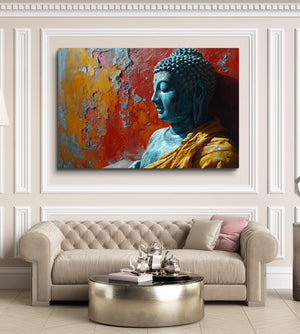 Large Blue And Gold Buddha Wall Art | MusaArtGallery™