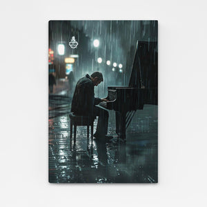 Man With Raining Piano Art  | MusaArtGallery™
