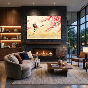 Minimalist Cherry Blossom Crane Wall Art