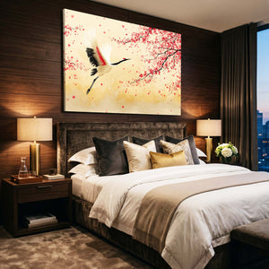 Minimalist Cherry Blossom Crane Wall Art