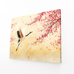 Minimalist Cherry Blossom Crane Wall Art