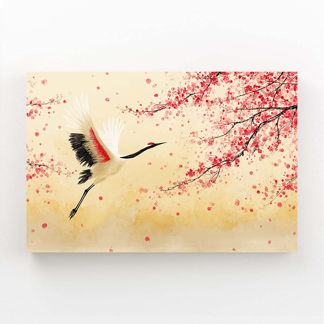 Minimalist Cherry Blossom Crane Wall Art