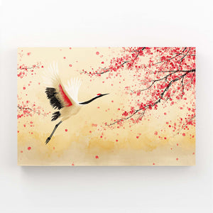 Minimalist Cherry Blossom Crane Wall Art