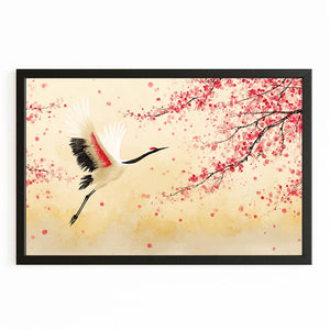 Minimalist Cherry Blossom Crane Wall Art