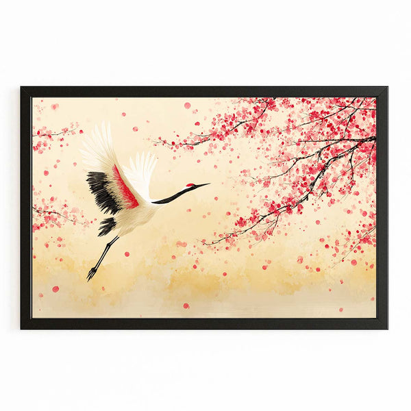 Minimalist Cherry Blossom Crane Wall Art