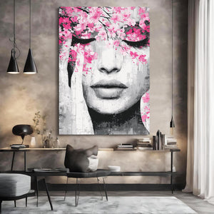 Minimalist Woman Cherry Blossom Wall Art