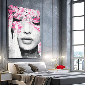 Minimalist Woman Cherry Blossom Wall Art