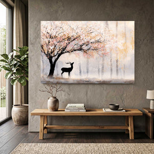 Misty Deer Cherry Blossom Tree Art